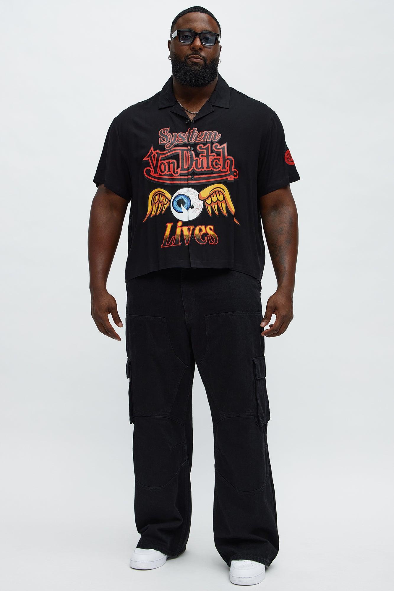 Von Dutch Cropped Logo Button Up Shirt - Black Product Image