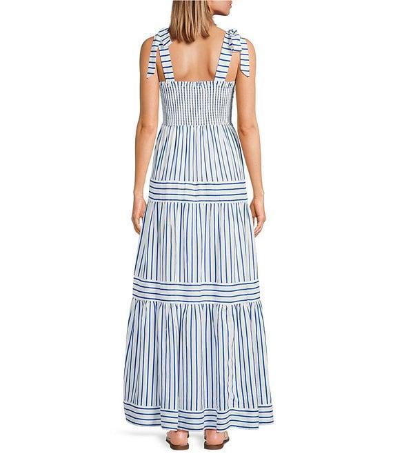 A Loves A Stripe Print Square Neck Tie Strap Tiered A-Line Flounce Maxi Dress Product Image