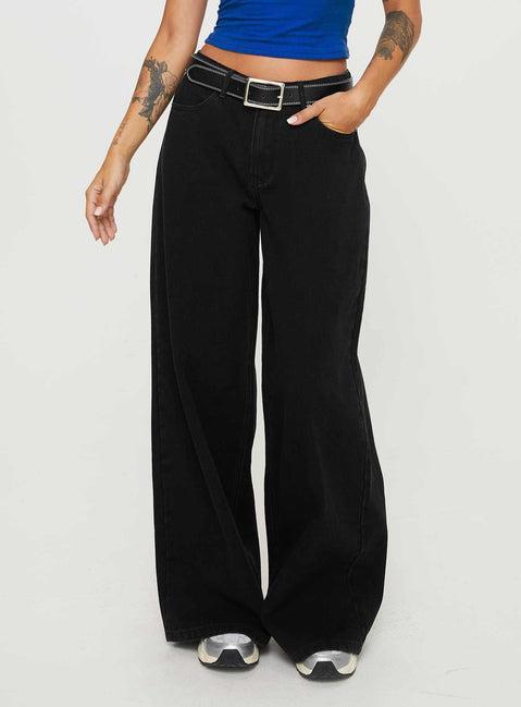 Naylor Mid Rise Wide Leg Jeans Washed Black Denim Product Image