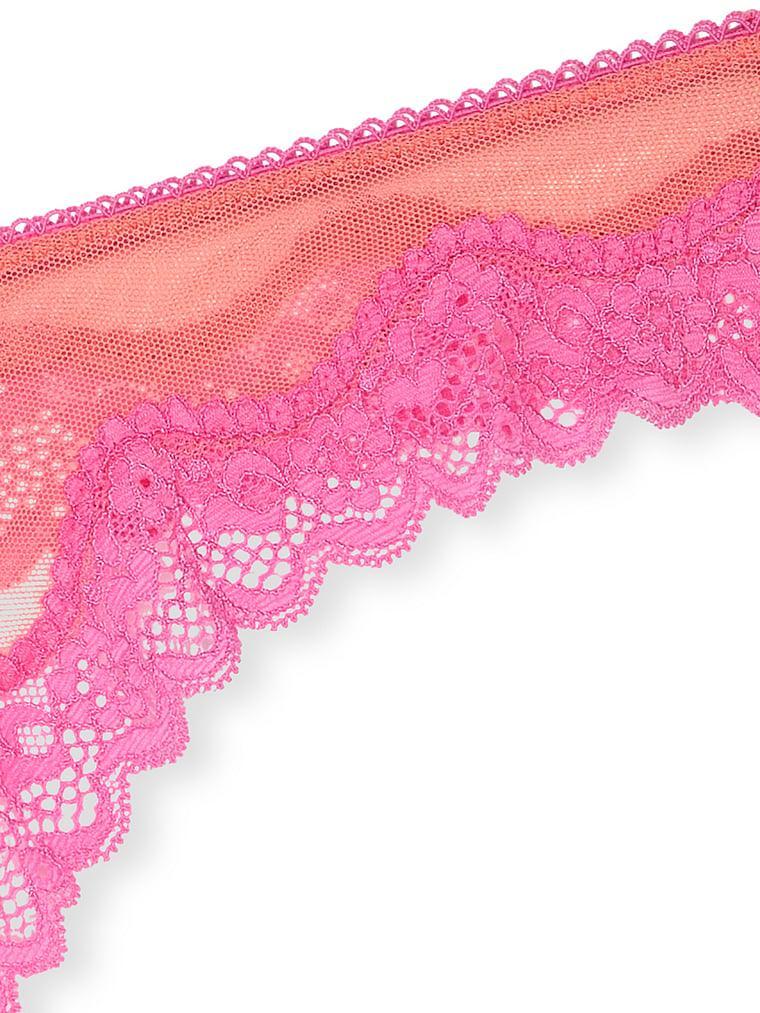 Tease Mesh Lace-Trim High-Leg Thong Panty Product Image