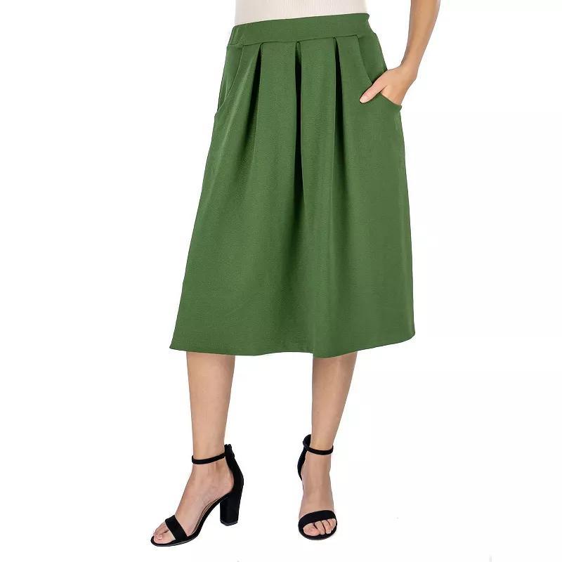 Women's 24Seven Comfort Apparel Solid Pleated Midi Skirt, Size: Small, Green Product Image