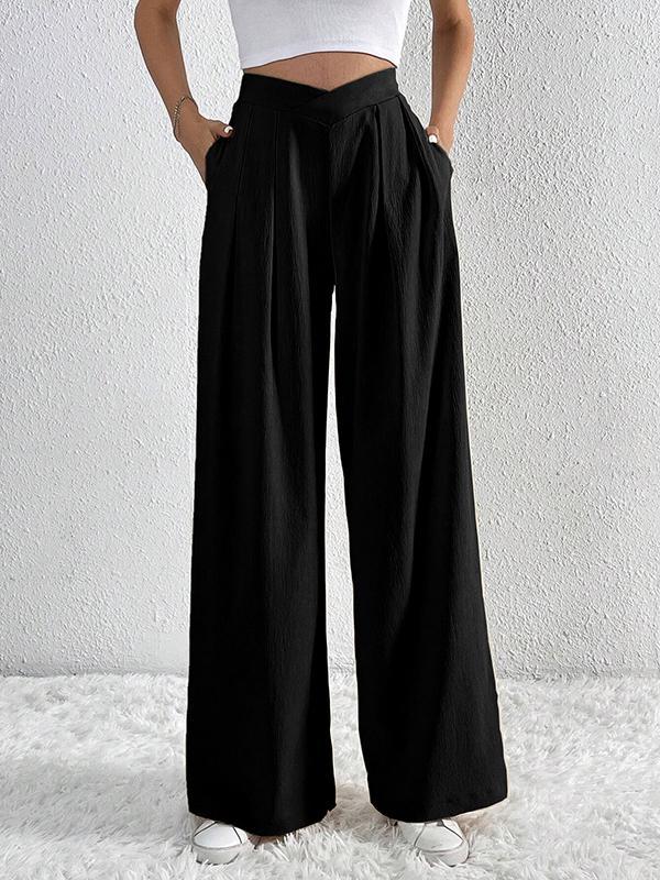 Loose Wide Leg Pleated Solid Color Pants Trousers Product Image