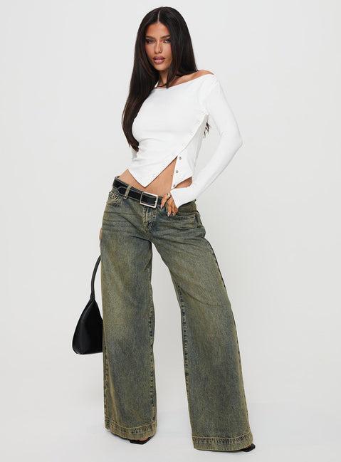 Karre Off The Shoulder Long Sleeve Top White Product Image