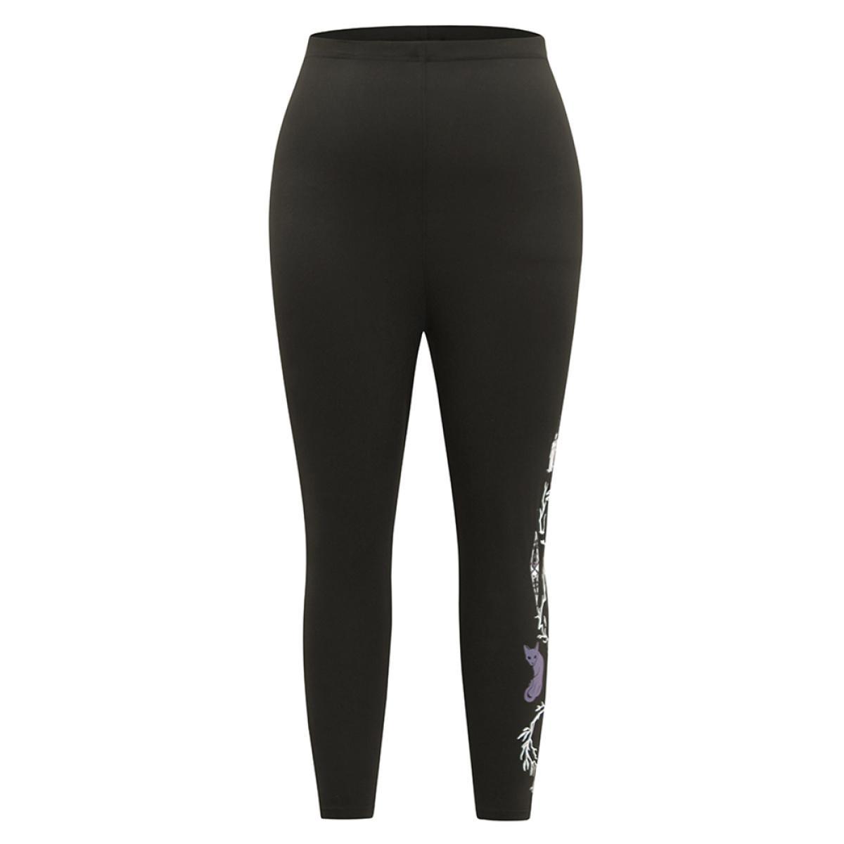 Plus Size Halloween Print High Rise Leggings Women Black Casual High stretch Skinny High Rise Festival-Halloween Leggings BloomChic 26/4X Product Image