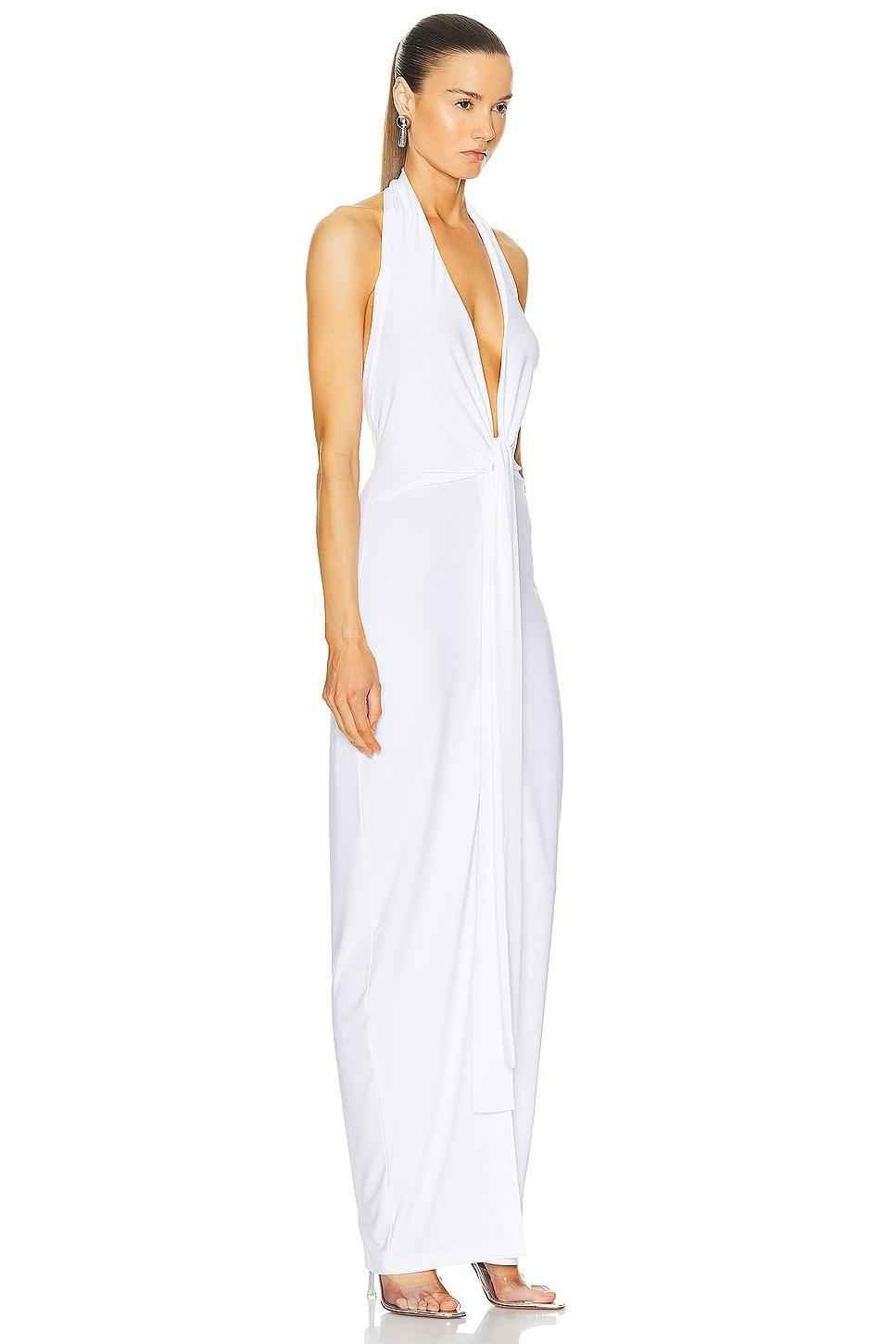 Norma Kamali Tie Front Halter Gown in White Product Image