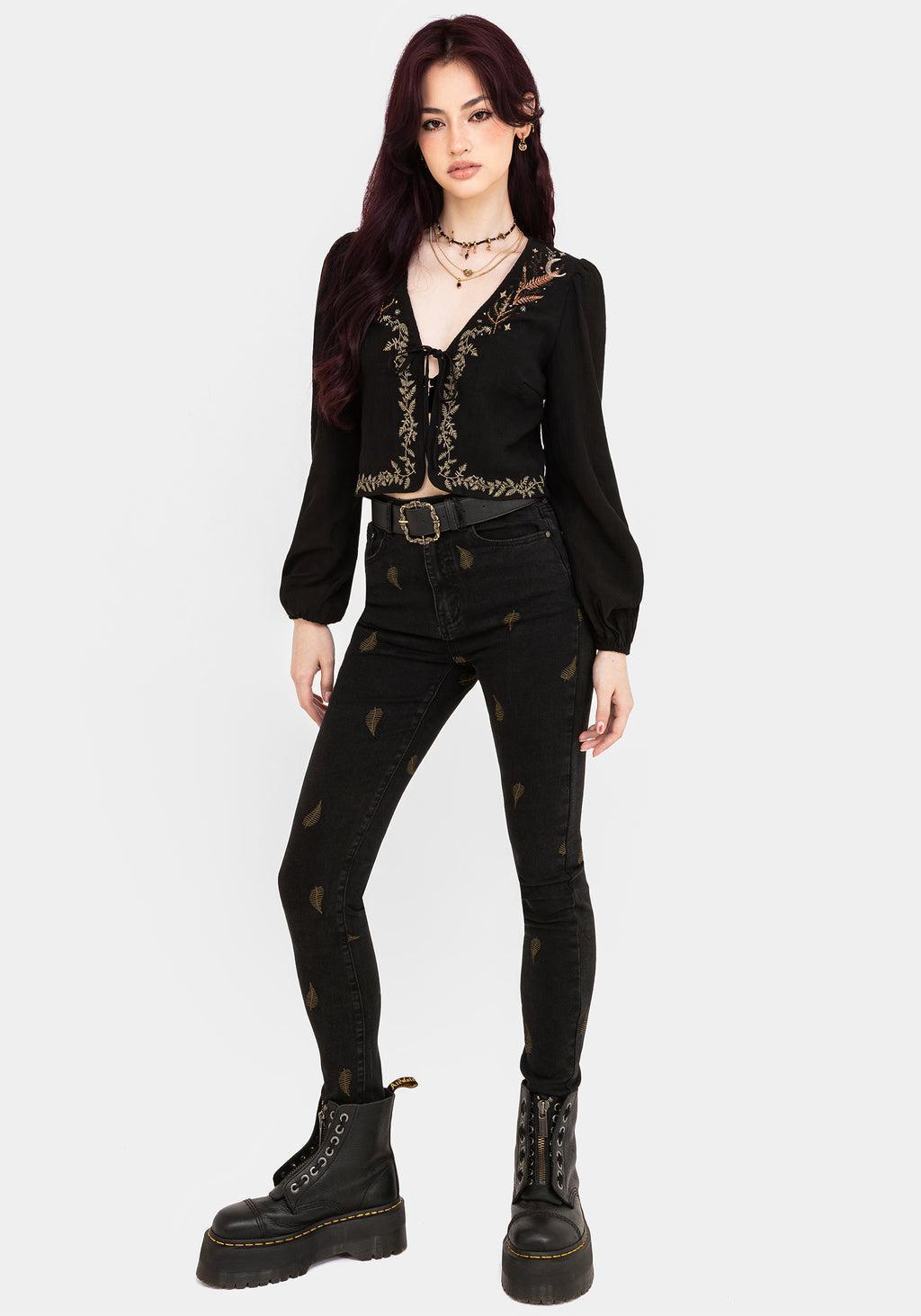 Abellona Embroidered Tie Front Blouse Product Image