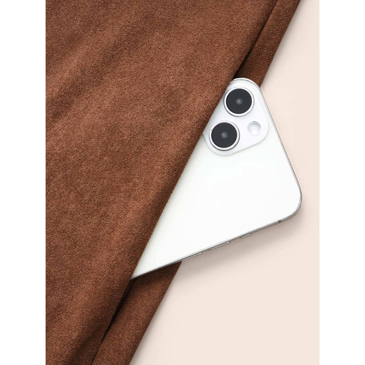 Plus Size Faux Suede Shirt Collar Midi Dress Browncoffeecolor Women Elegant Texture Shirt collar Long Sleeve Curvy BloomChic 12/L Product Image
