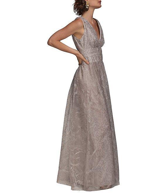 Donna Karan V-Neck Embroidered Mesh Sequin Dress Product Image
