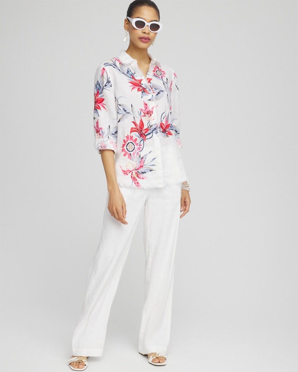 Linen Floral Fringe Shirt Product Image