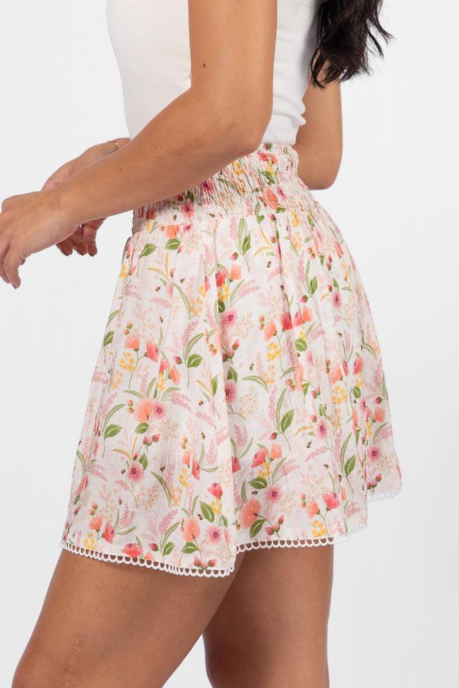 Through The Garden Ivory Multi Floral Eyelet Trim Mini Skort SALE Product Image