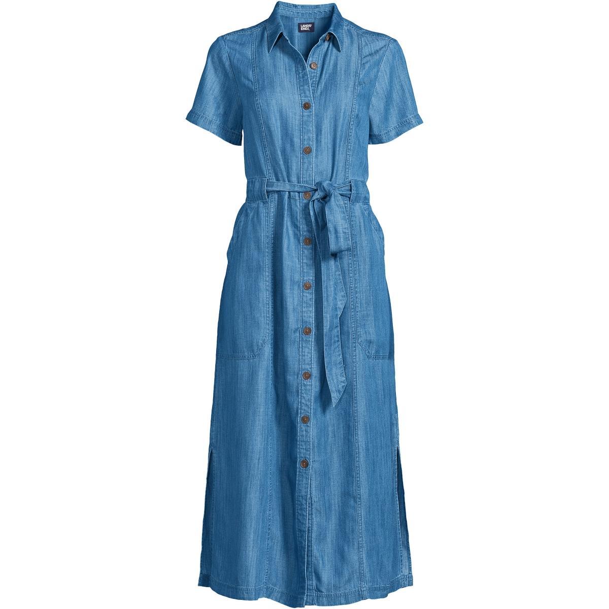 Womens Lands End Button-Front Midi Dress Product Image