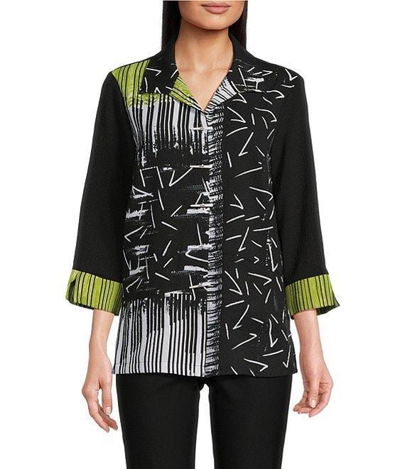 Ali Miles Abstract Print Point Collar 3/4 Sleeve Button-Front Tunic Product Image