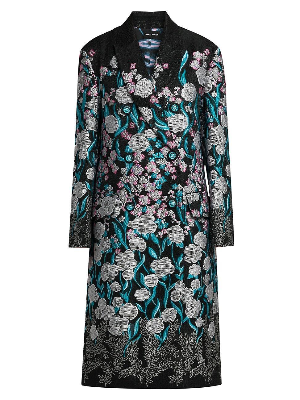 Womens Floral Embroidered Long Peacoat Product Image