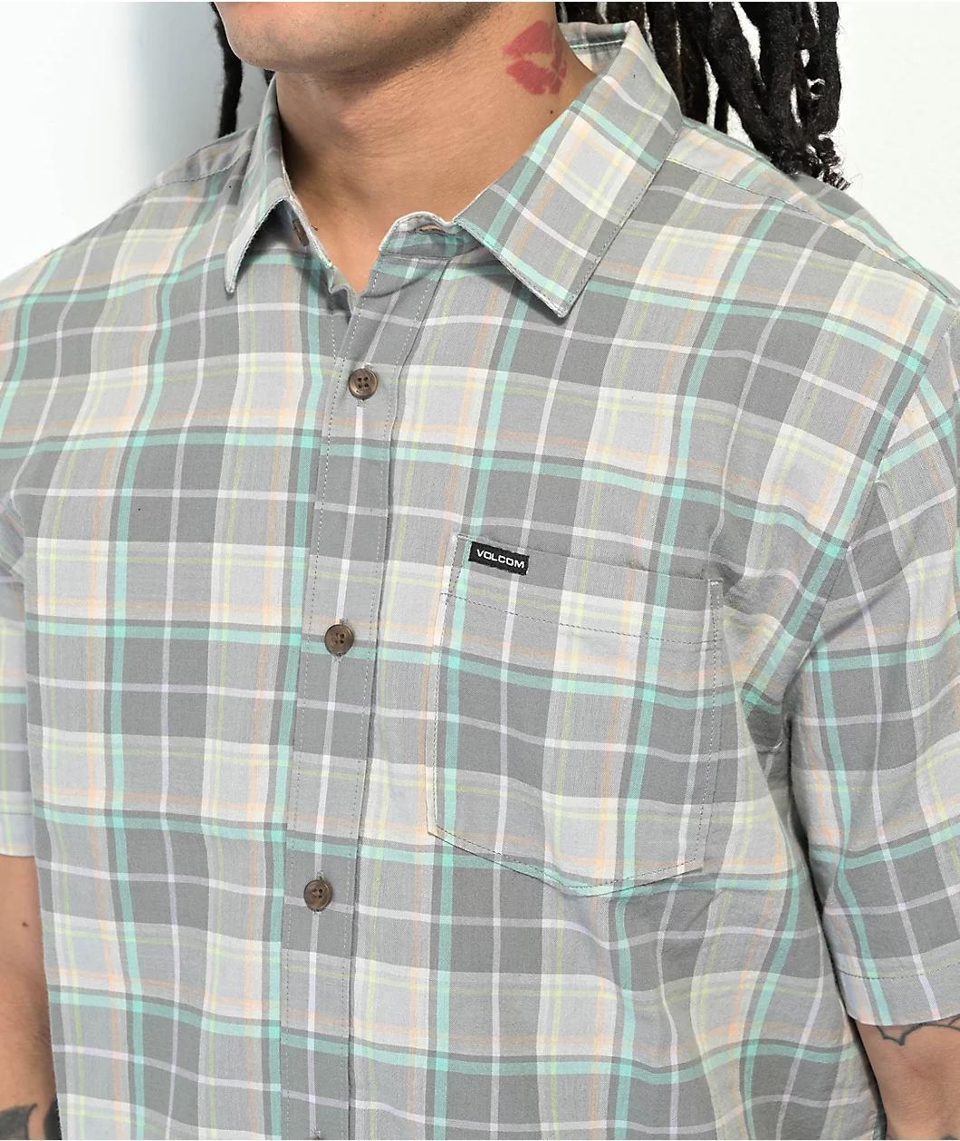 Volcom Benson Grey Plaid Short Sleeve Button Up Shirt Product Image