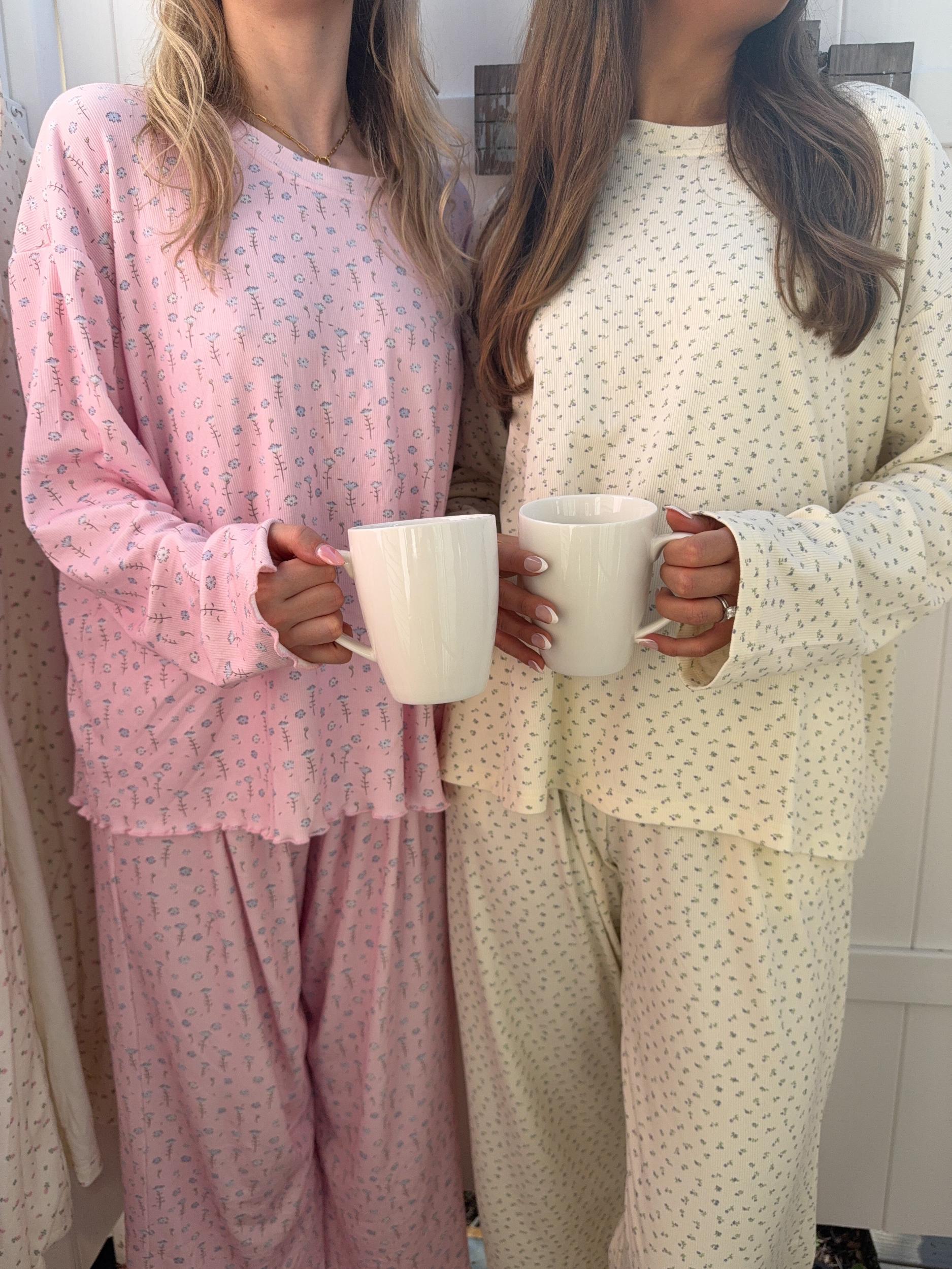 Pale Floral Long Sleeve Pajama Top Product Image