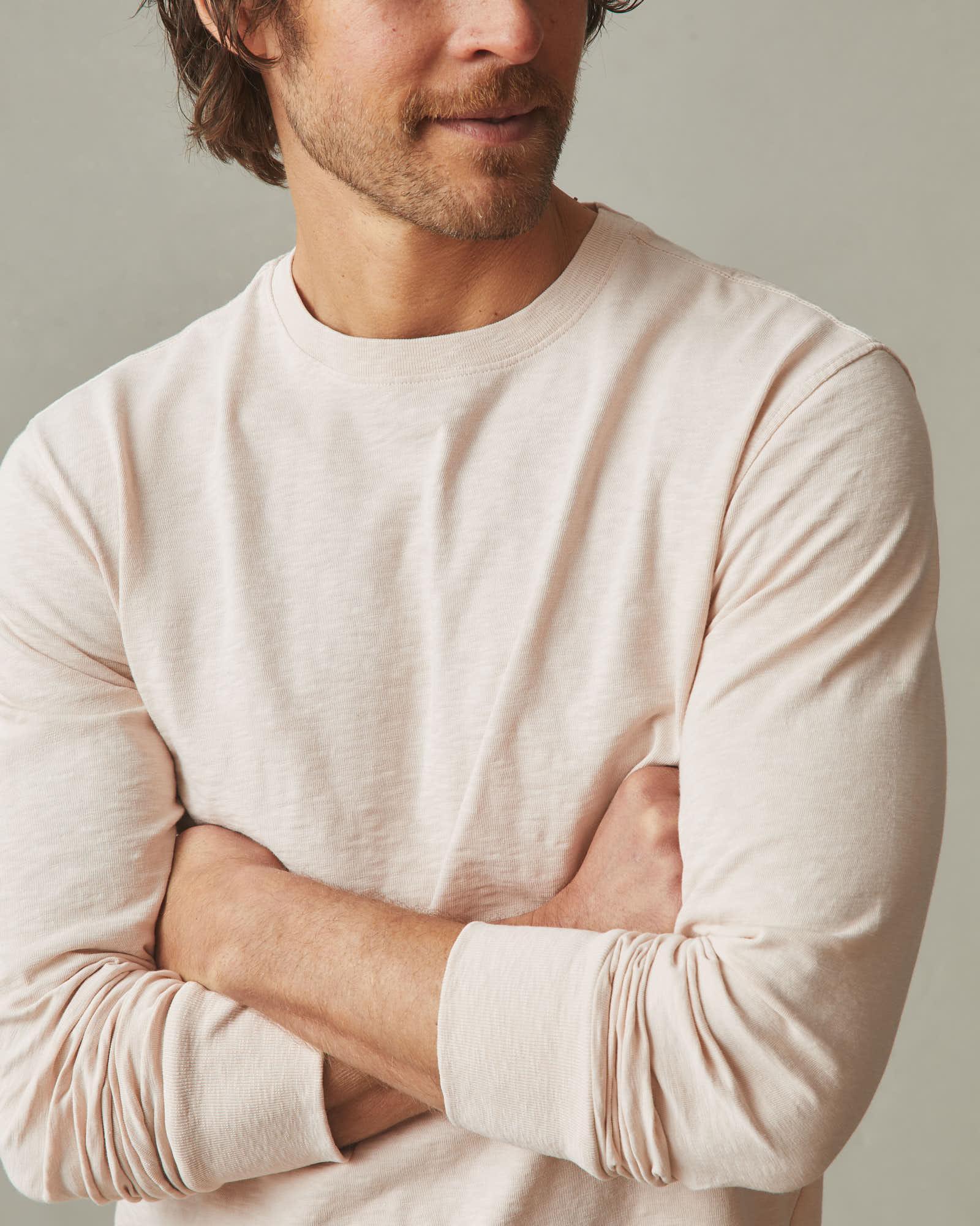 Men's Premium Slub Crew Long Sleeve Tee - Almond Peach Male Product Image
