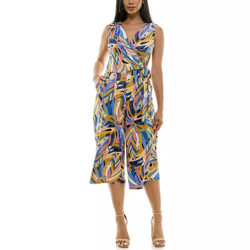 Women's Nina Leonard Print Surplice Wide-Leg Jumpsuit, Size: Large, Red Blue Team Product Image