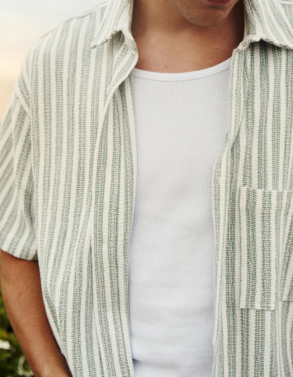 RSQ Mens Textured Stripe Button Up Shirt - SAGE Product Image
