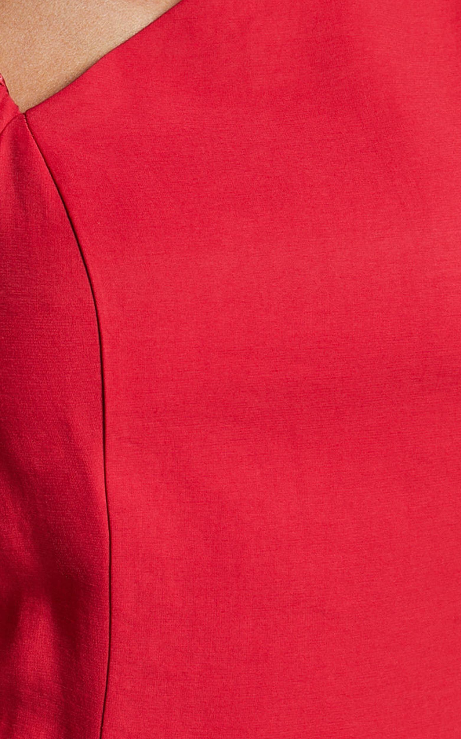Harlow Mini Dress - Asymmetric Puff Sleeve Flare Dress in Red Product Image