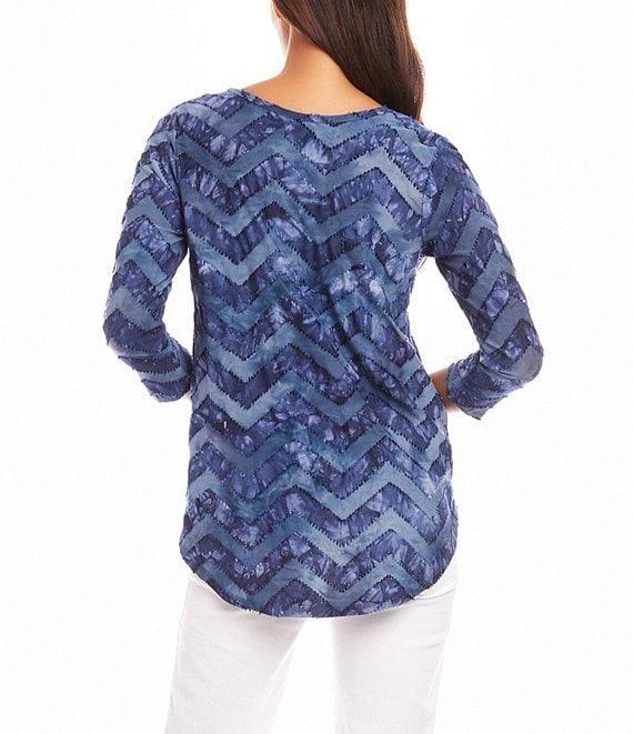 Karen Kane Jacquard Tie-Dye Burnout Scoop Neck 3/4 Sleeve Top Product Image
