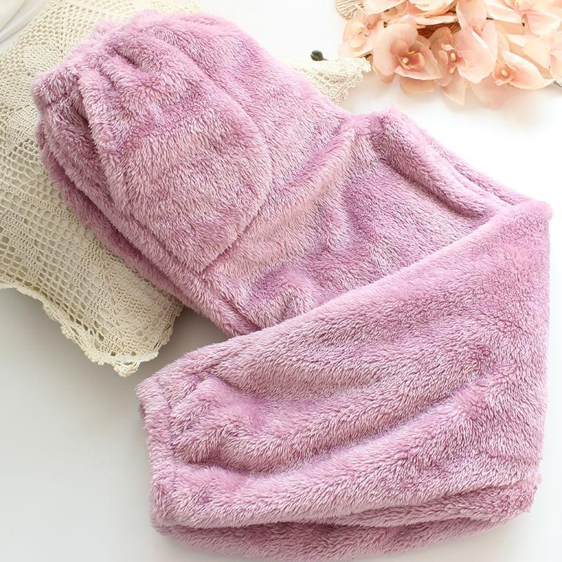 Elastic Waist Plain Harem Fleece Pajama Pants Product Image