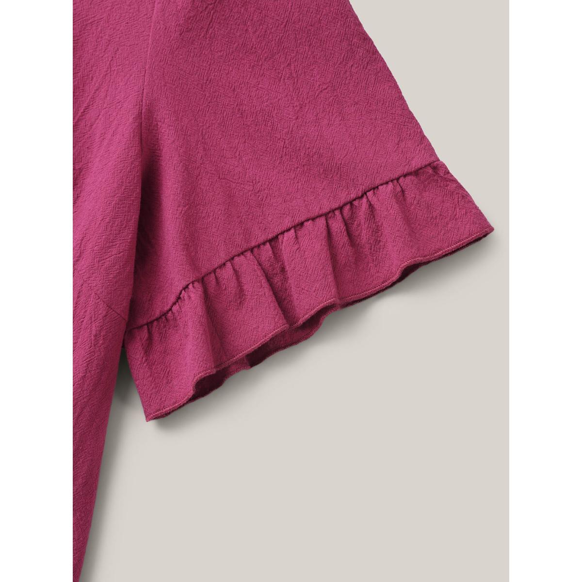 Plus Size RedViolet Pure Cotton Ruffled Curved Hem Blouse Women Casual Short sleeve Round Neck Everyday-Casual Blouses BloomChic 22-24/3X Product Image