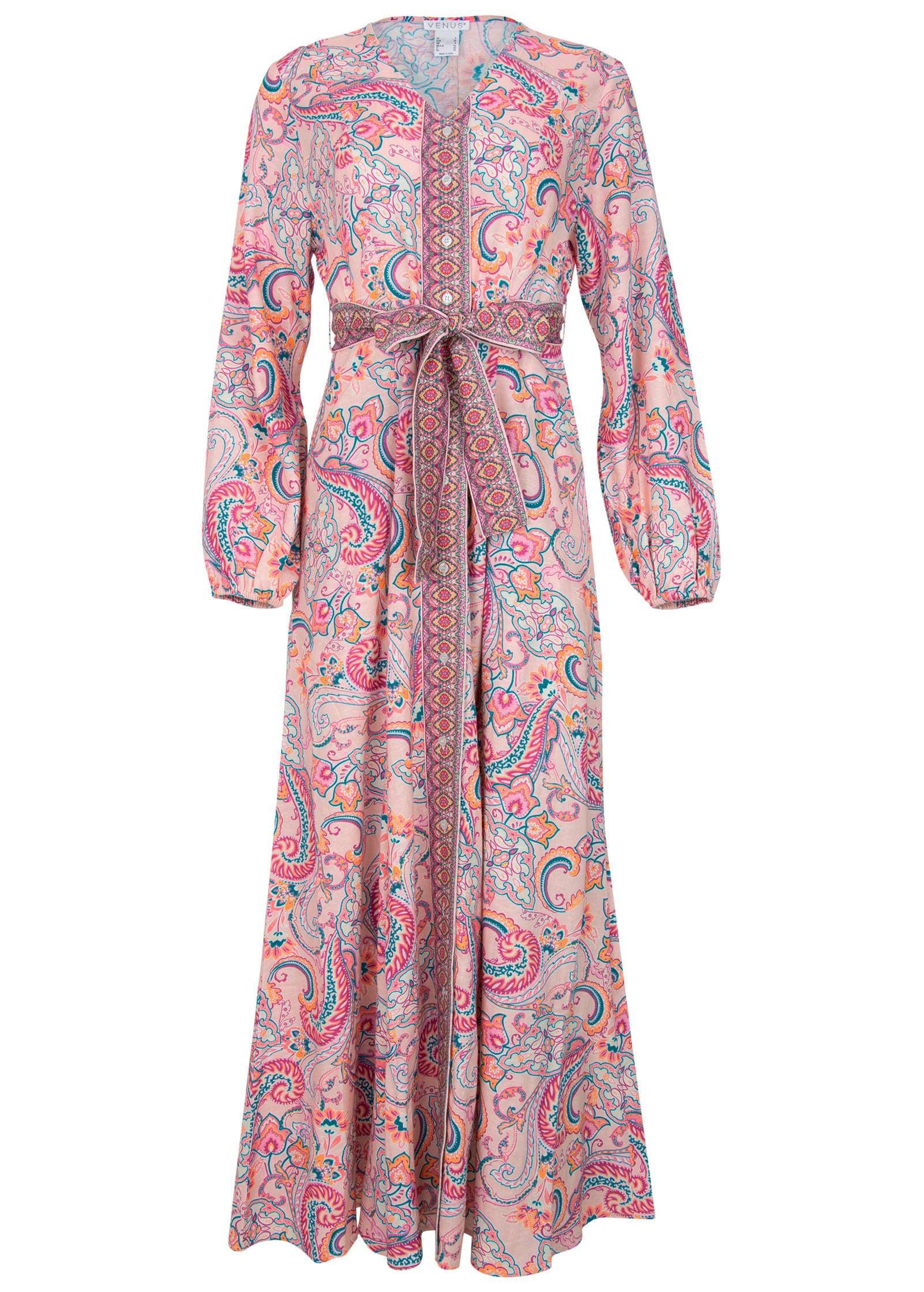 Tie-Waist Linen Maxi Dress - Venetian Paisley Product Image