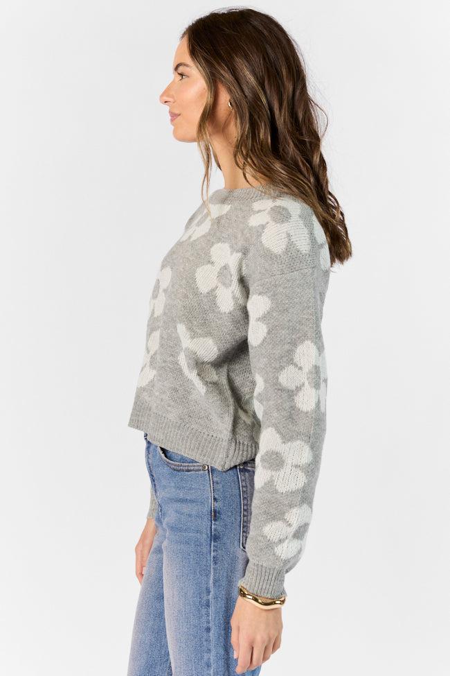 Get To Know You Heather Grey Floral Sweater FINAL SALE Product Image