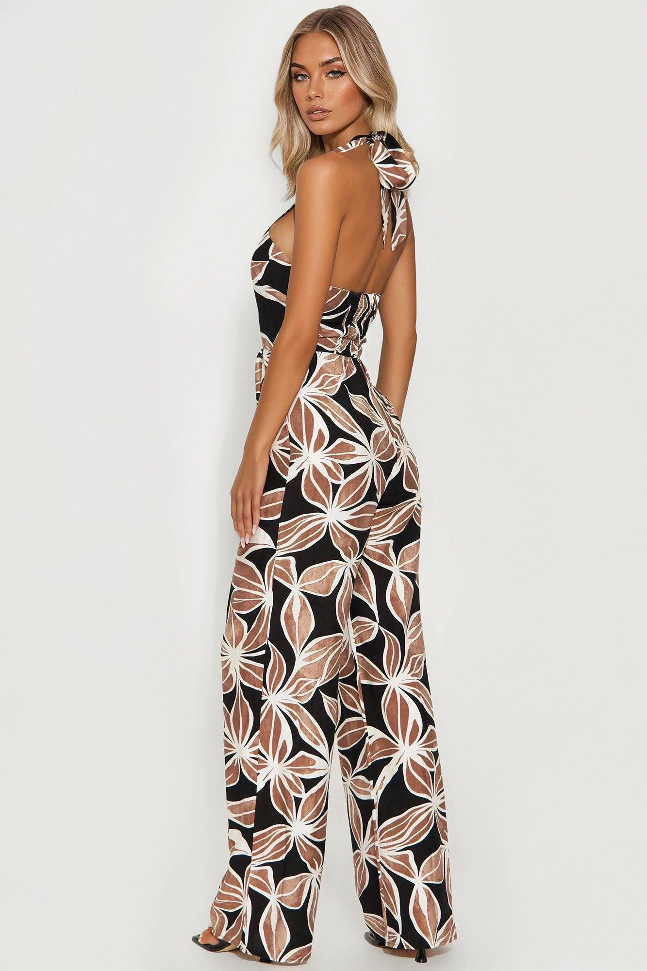 Angelica Linen Halter Jumpsuit - Black/combo Product Image