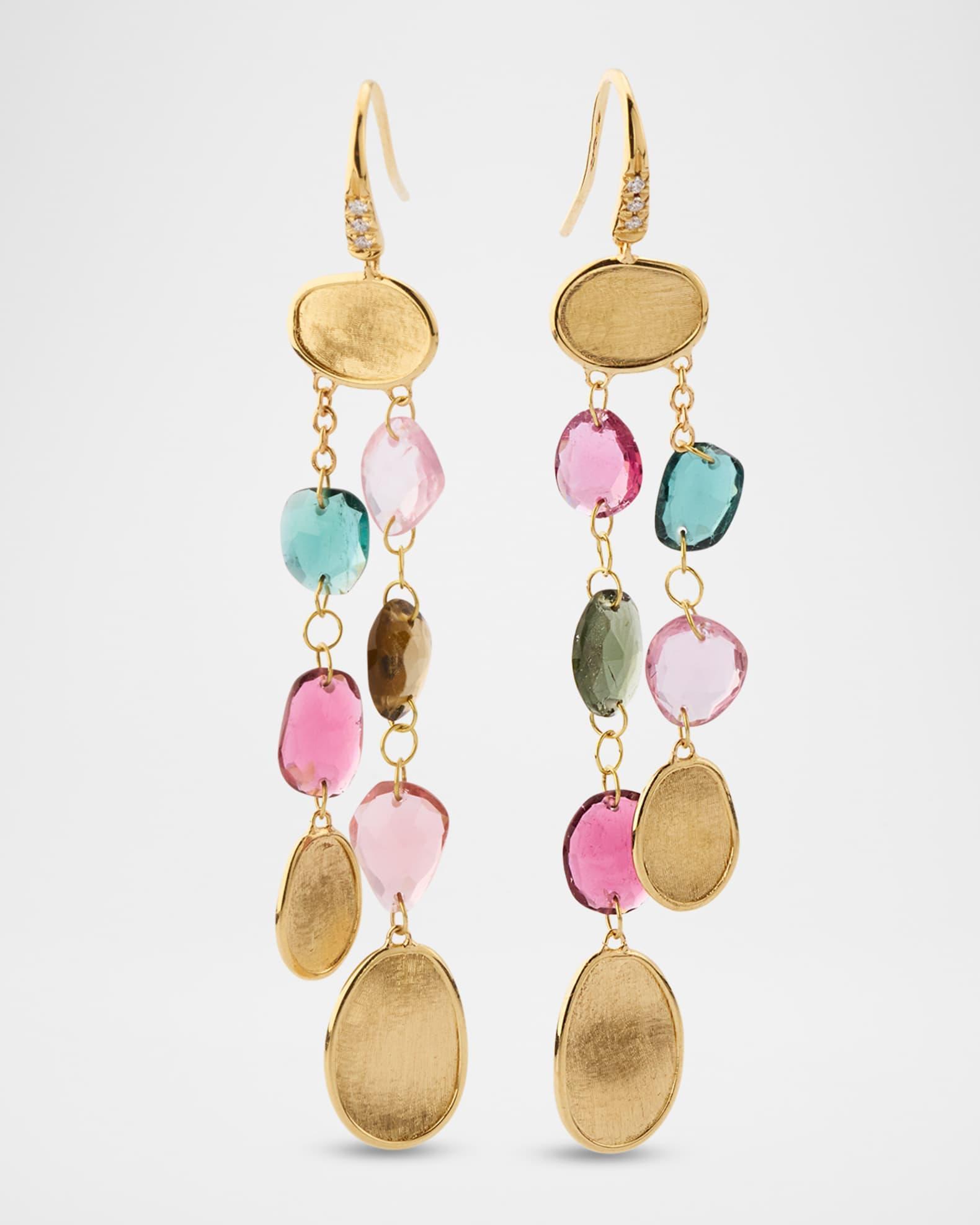Lunaria 18K Yellow Gold Multi-Color Tourmaline Drop Earrings with Diamonds Product Image
