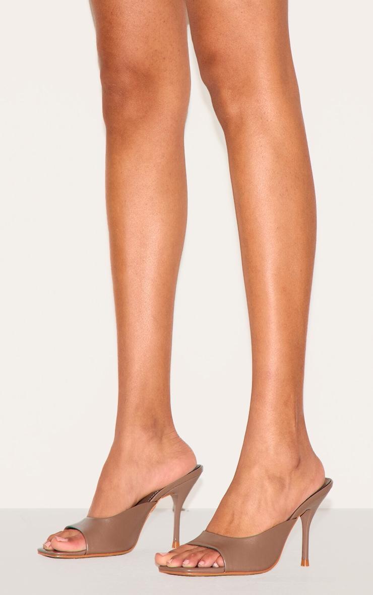 Grey PU Square Toe High Stiletto Heeled Mules Product Image