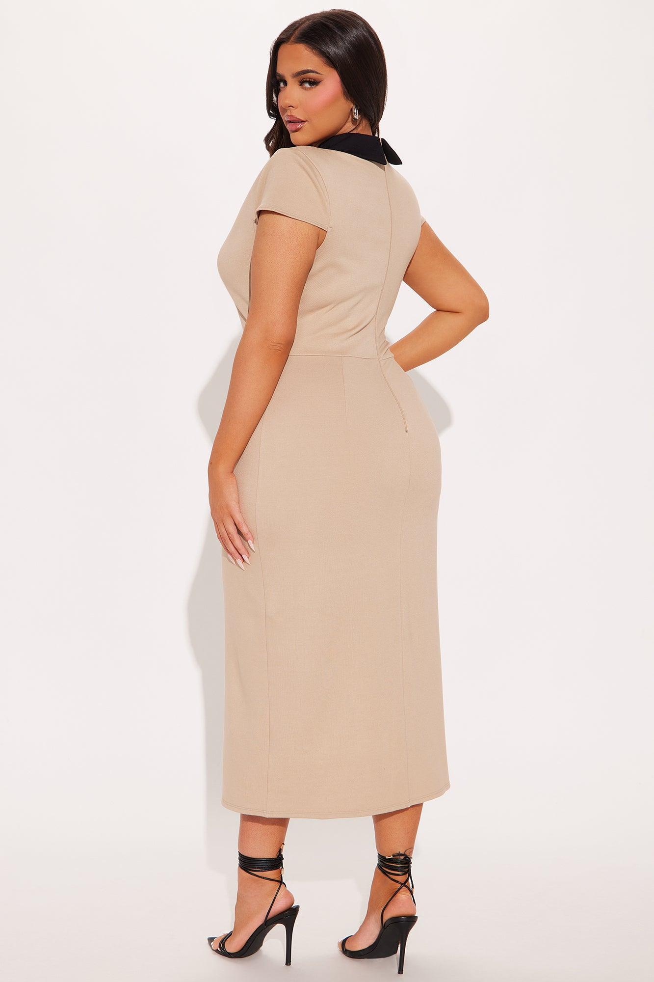 All Business Body Sculpting Midi Dress - Taupe/combo Product Image