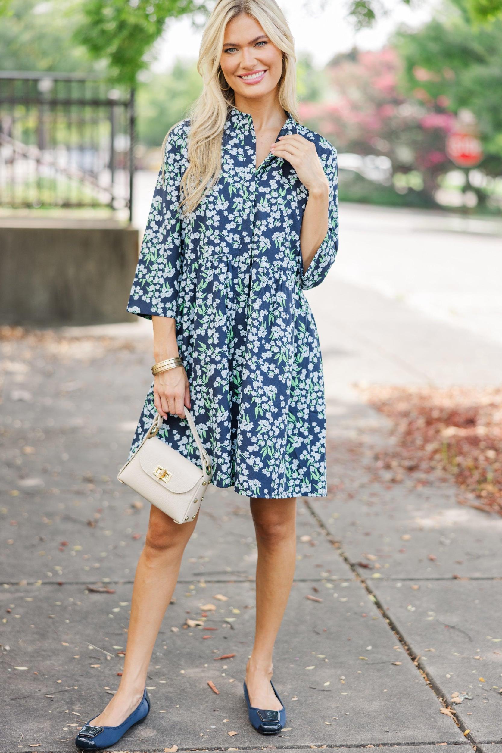 Always The One Navy Blue Floral Shift Dress Female Product Image