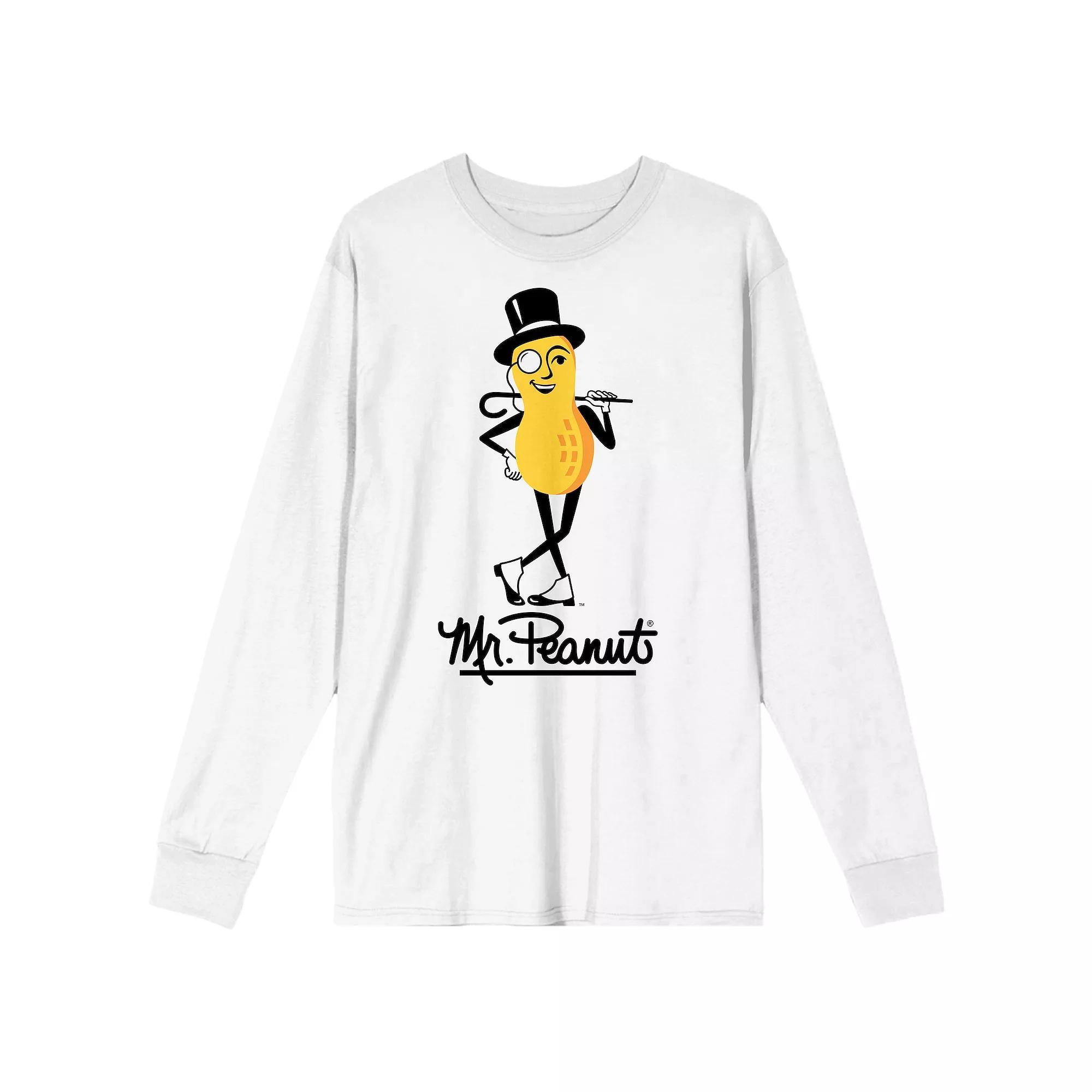Men's Mr. Peanut Mascot & Logo Long Sleeve Graphic Tee, Size: XXL, White Product Image