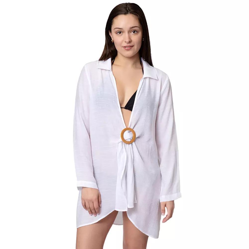 Women's Aqua Del Mar Tie-Front Coverup Swim Top, Size: XXL, White Product Image