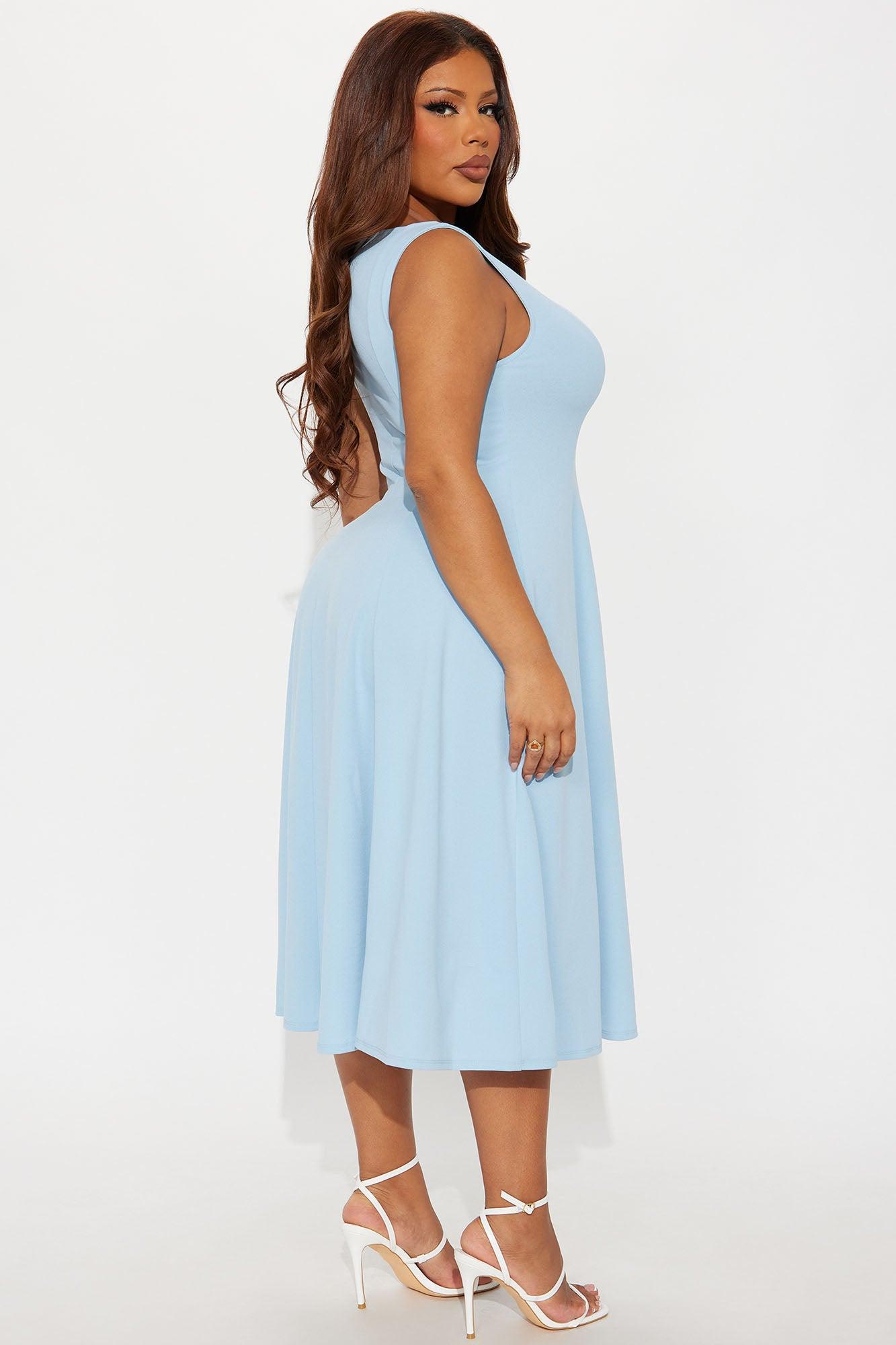 Sweet Sunday Knit Crepe Midi Dress - Light Blue Product Image