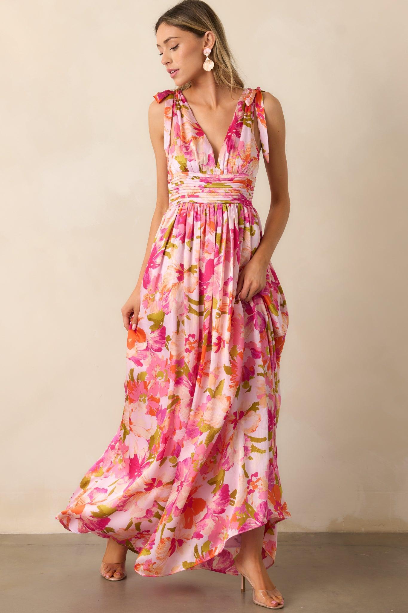 Somewhere Beautiful Pink Multi Floral Maxi Dress Product Image