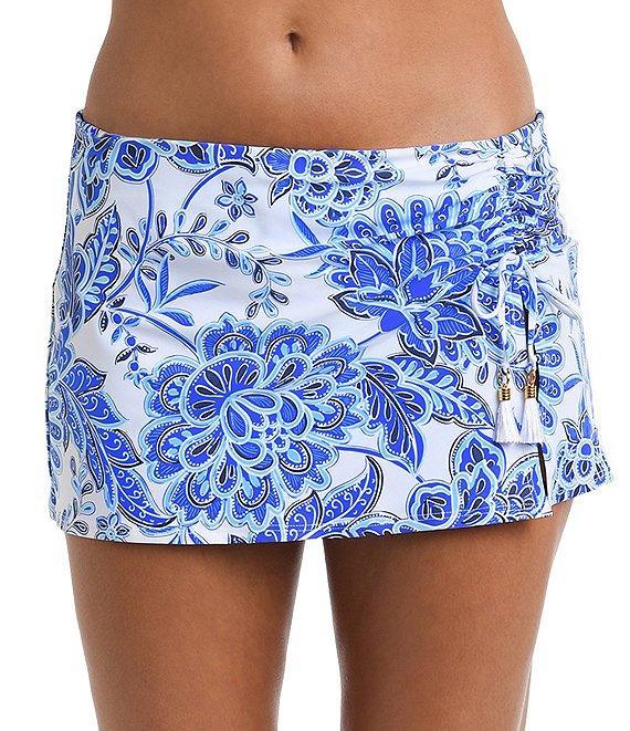 La Blanca Beyond The Pacific Printed High Waist Cinched Tie Side Detail Tassel Charm Skirt Swim Bottom Product Image