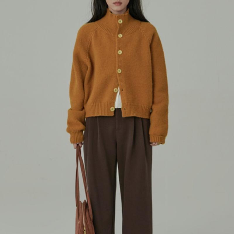 Mock Neck Button-Up Plain Cardigan Product Image