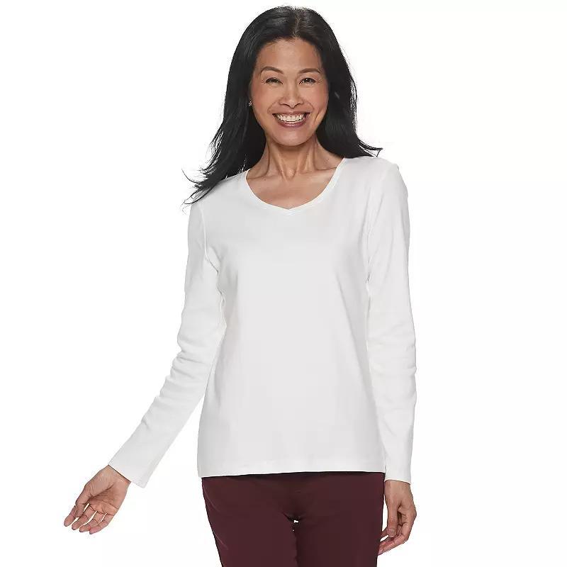 Petite Croft & Barrow® Essential Long-Sleeve V-Neck Top, Women's, Size: XXL Petite, White Product Image