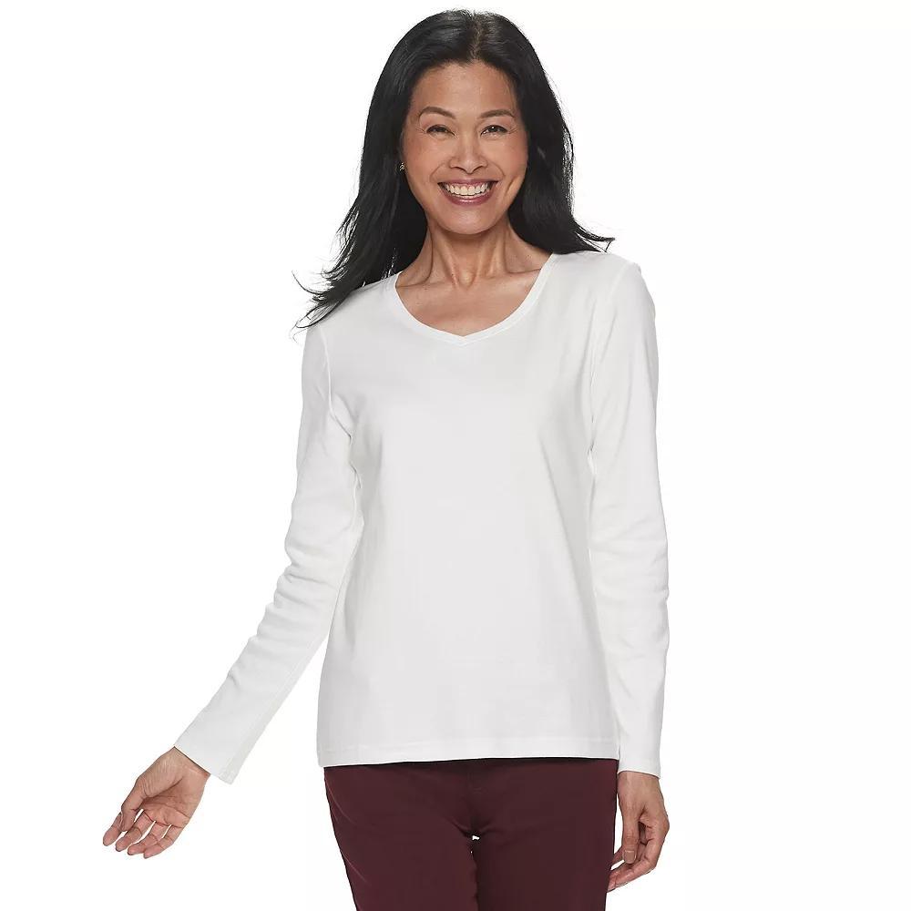 Petite Croft & Barrow® Essential Long-Sleeve V-Neck Top, Women's, Size: XXL Petite, White Product Image