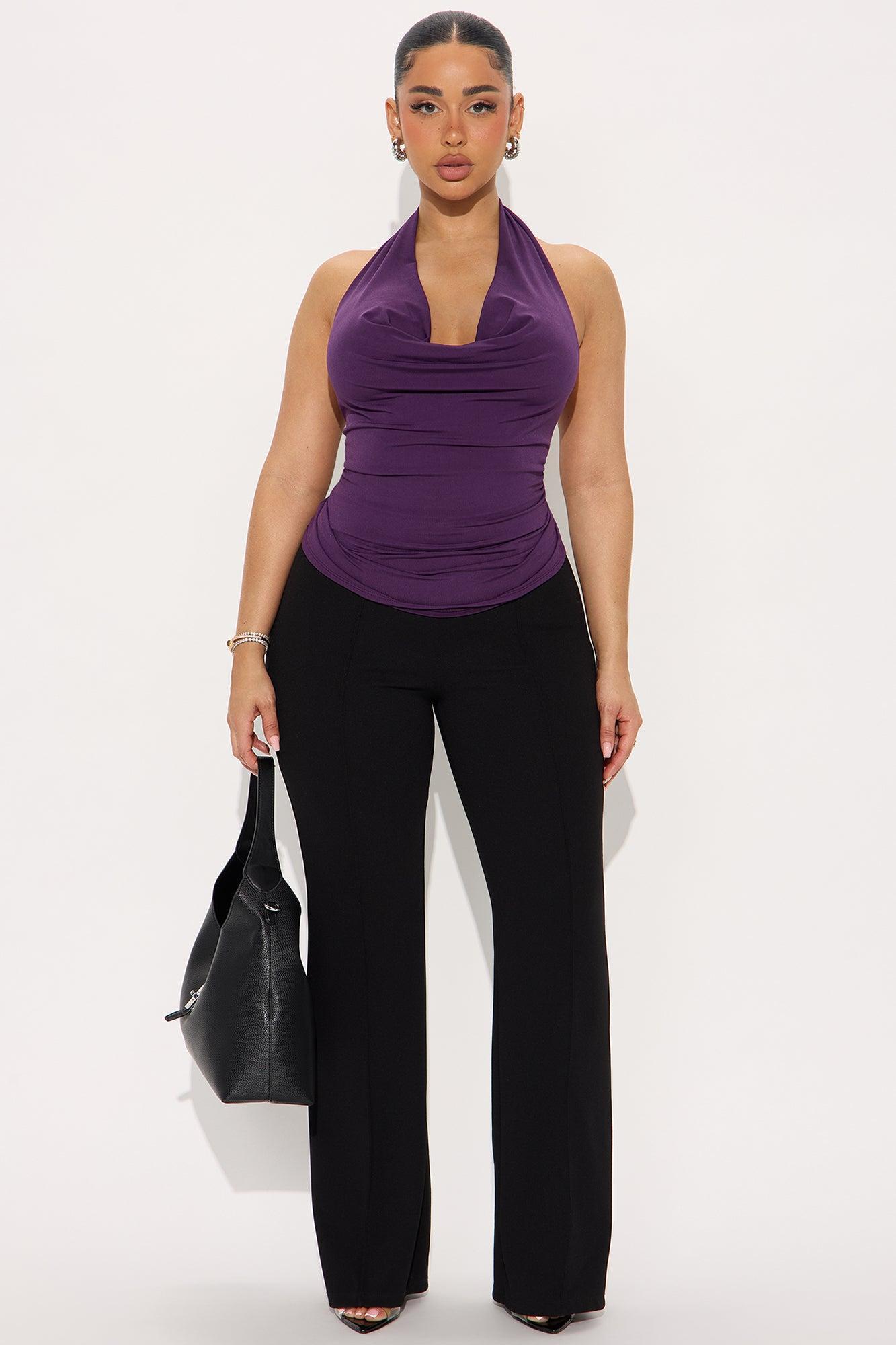 Regina Cowl Neck Halter Top - Plum Product Image