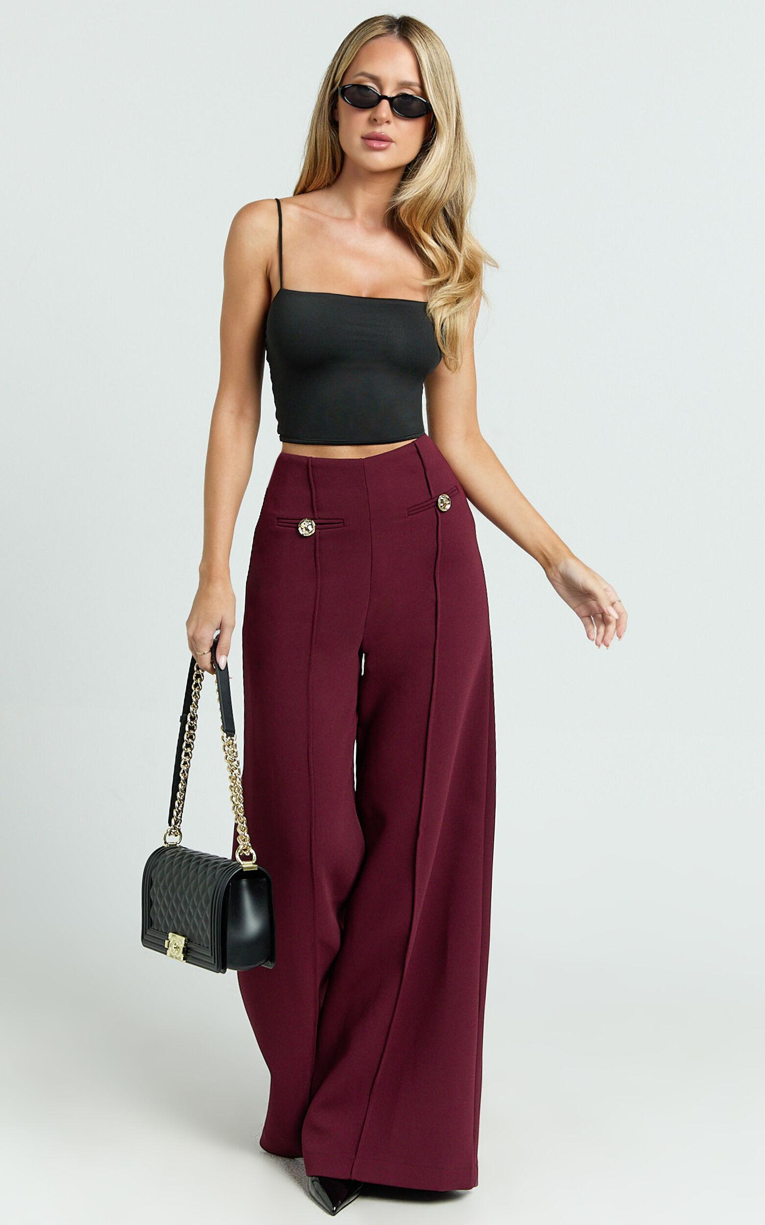 Clara Pants - High Waisted Wide Leg Pants in Wine Product Image