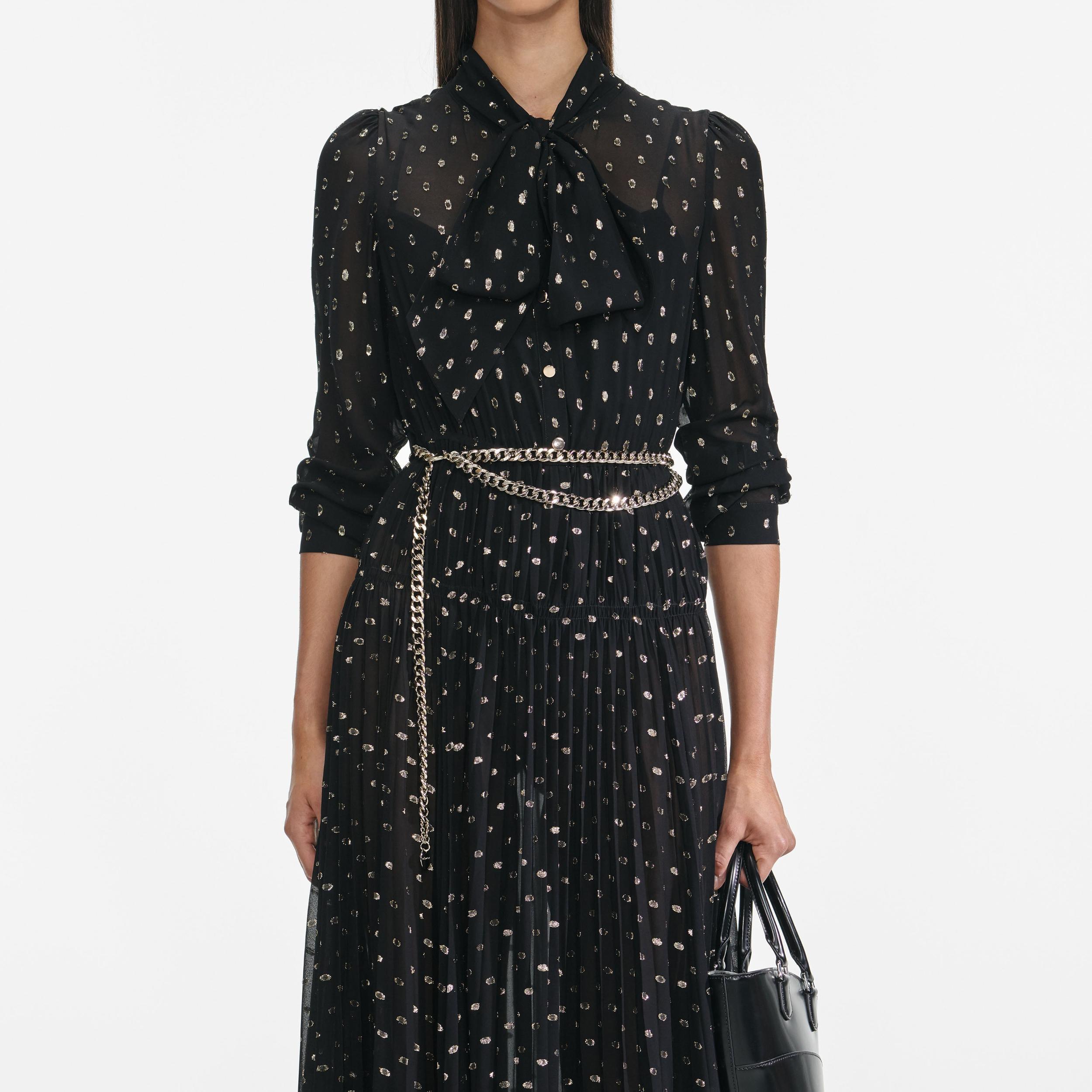 Black And Gold Pussy Bow Maxi Dress Product Image
