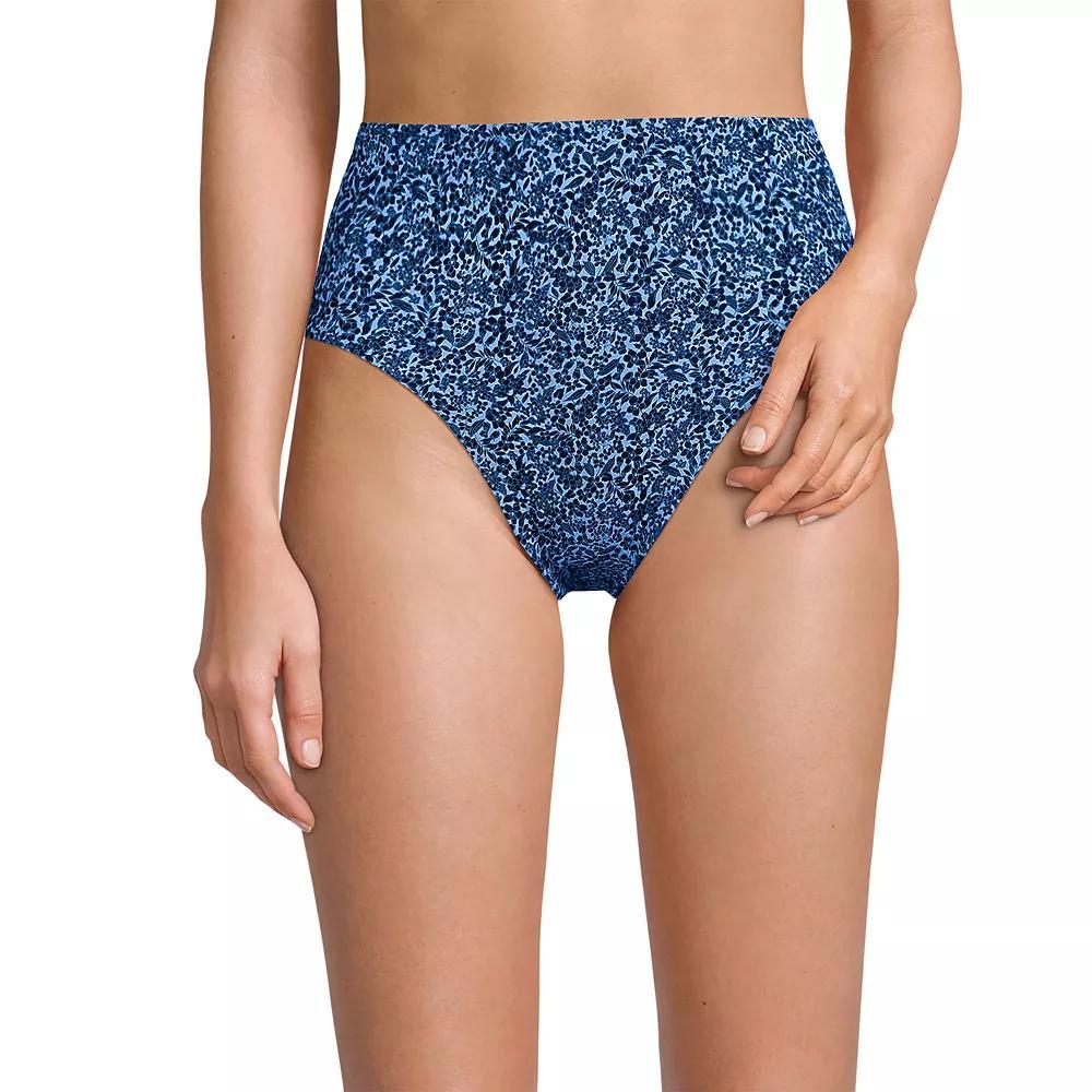 Women's Lands' End Smoothing High Waisted Bikini Bottoms, Size: 16, Navy Blue Lilies Product Image
