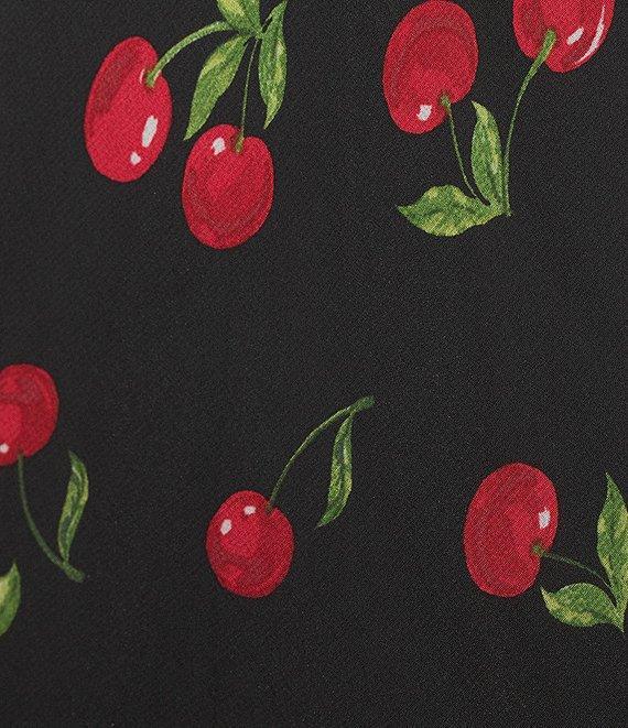 B. Darlin Cherry Print Scoop Neck Tie Front Ruffle Hem Midi Dress Product Image