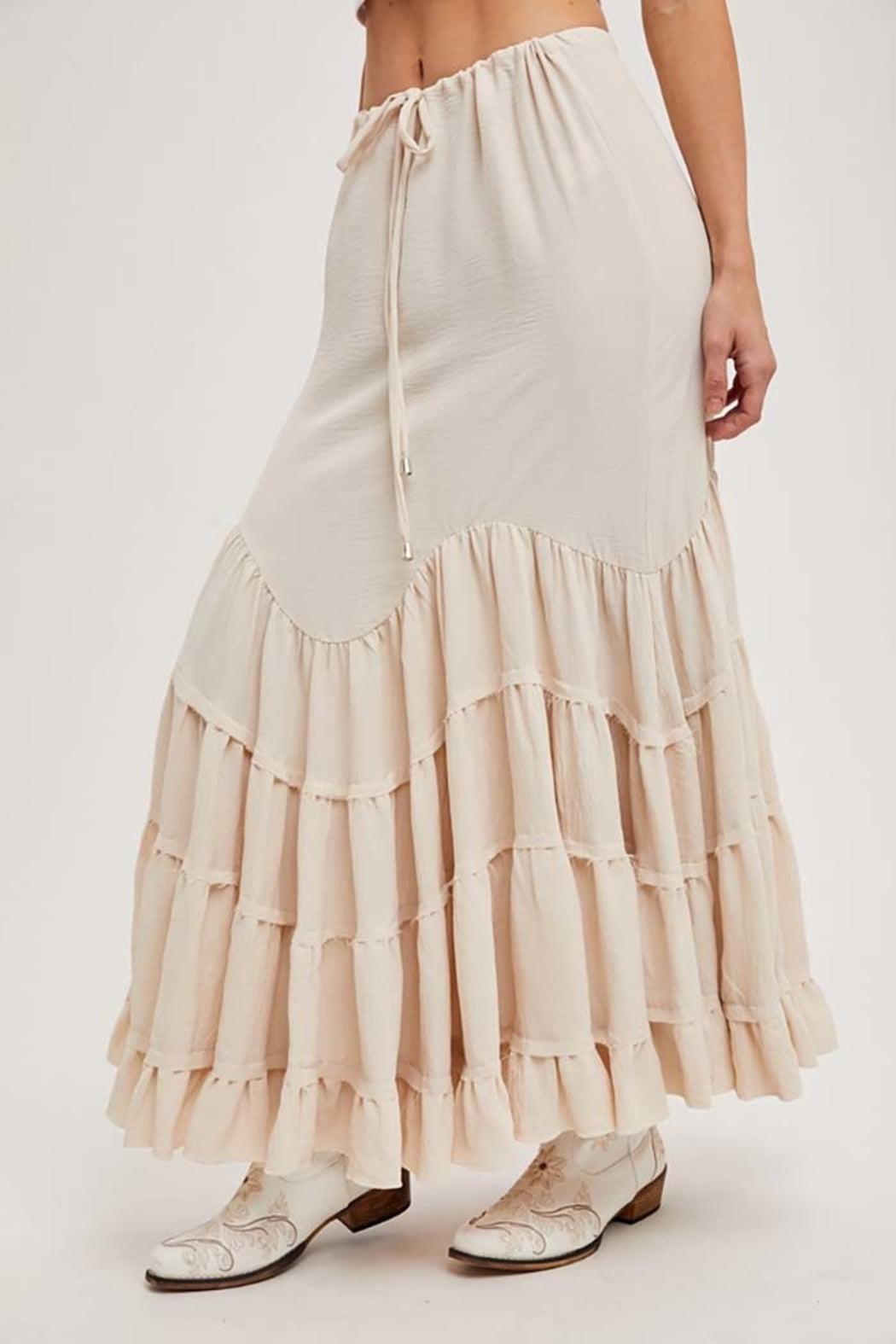 Ruffled Drawstring Waist Maxi Skirt Product Image