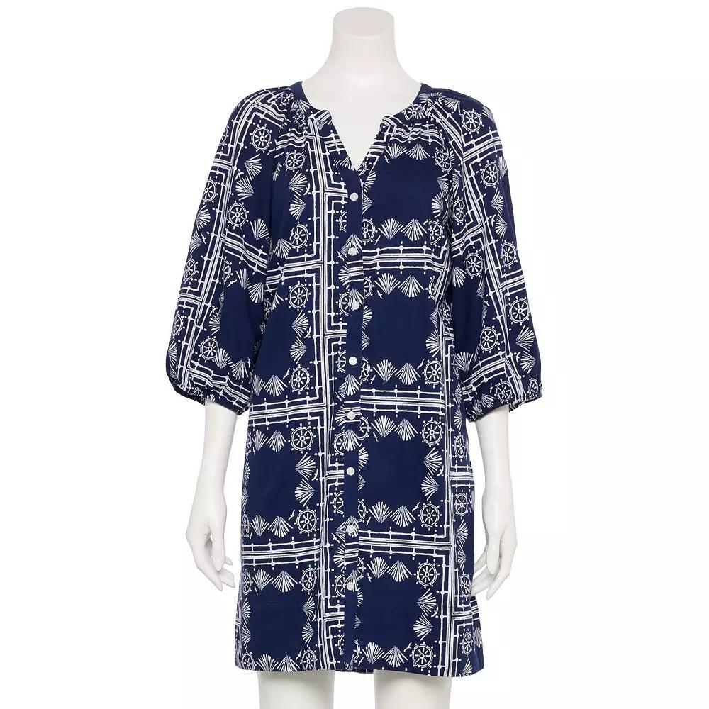 Women's Sonoma Goods For Life® Adaptive Button Front Dress, Size: XL, Blue Nautical Print Product Image
