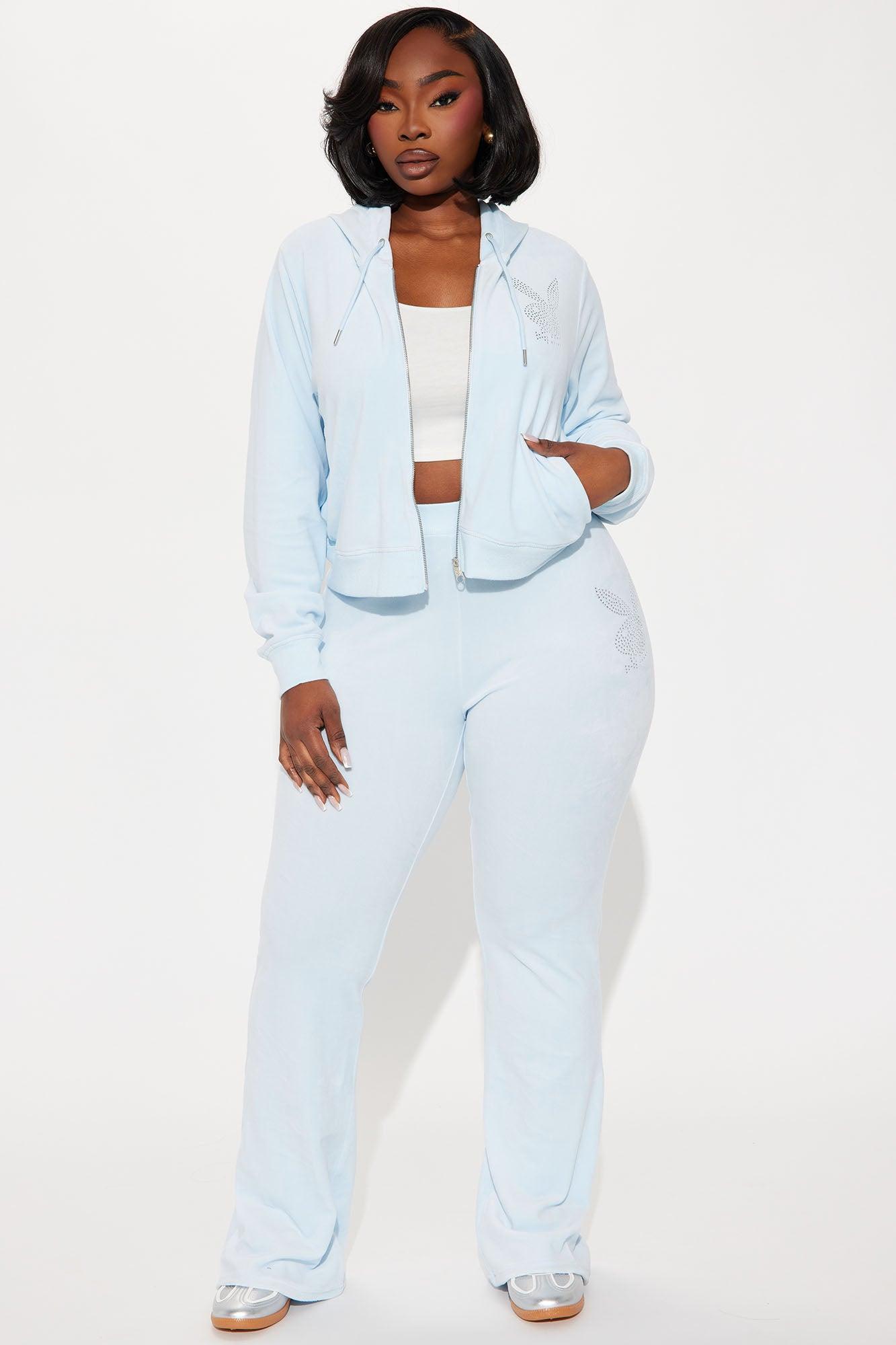 Playboy Snow Bunny Velour Flared Pant - Light Blue Product Image