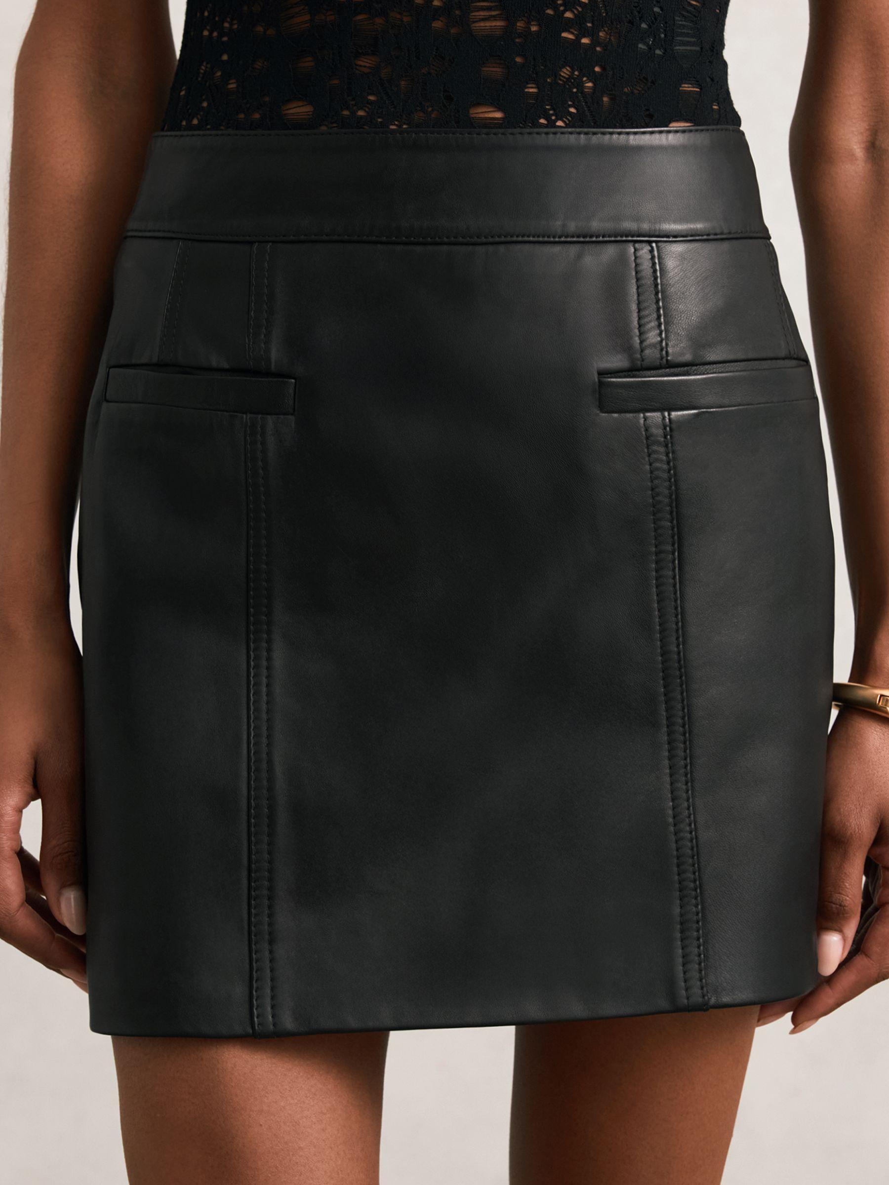Leather Welt-Pocket Mini Skirt in Black Product Image